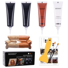 SEISSO Black Brown Leather & Vinyl Repair Kit for Car Seat, Couches, Jacket, Advanced Leather Repair Paint Restore Scratch, Crack, Scuff, Burn Hole, Pet Mark, No Heat Required, 45ml 3 Color 4 Pack