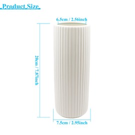 Ceramic Vase, 20 cm High Glaze Ribbed Flower Vase, Modern Vase, Decorative Vases for Pampas Grass Decoration, Boho Vase for Home, Living Room, Dining Table, Office Decor (White)