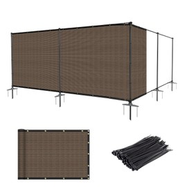 AwnPro 6'x12' Outdoor Privacy Fence with Iron Poles Ground Spikes Dog Metal Garden Privacy Fence Backyard Patio Yard Barrier Boarder Divider Brown