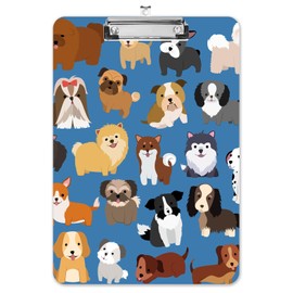 Fashion A4 Clipboard, Standard Letter Size 9" x 12.5", Decorative Wooden Clipboard with Low Profile Metal Clip for Office, School, Teachers, Cute Dogs