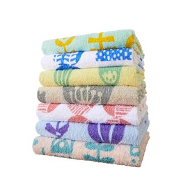 Kosugizen Face Towels, Print Scandinavian Style, 13.4 x 31.5 inches (34 x 80 cm), Set of 7, Thin Type, Large Capacity