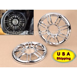 Unbranded 2X Chrome Round 3D Rear Speaker Grill Cover For Harley Street Tri Electra Glide