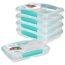 Sistema Sistema 5-Piece Food Storage Containers with 3 Compartments and Lids for Meal Prep, Dishwasher Safe, 27oz, Pack of 5 - Colors may vary