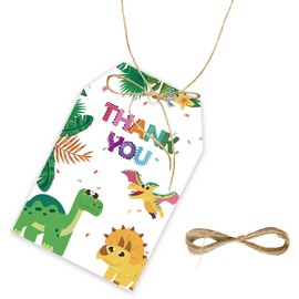 50pcs Dinosaur Thank You Tags, Dinosaur Gift Tag with String for Boy Birthday Party, Thank You Paper Tags for Dino Themed Gender Reveal/Jurassic Birthday Party Favors