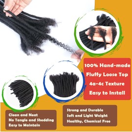 MayTsing Dreadlock Extensions Human Hair 8 inch Small 0.6cm Size 100% Handmade Permanent Loc Extension for Men/Women/Kids Can Be Dyed and Bleached (10 Strands Natural Black)