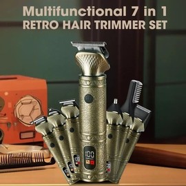 Hair Clippers for Men, 7 in 1 Professional Rechargeable Hair Clipper Barber Cordless Haircut Sculpting Clipper All Metal Electric Shaver Nose Hair Trimmer Set