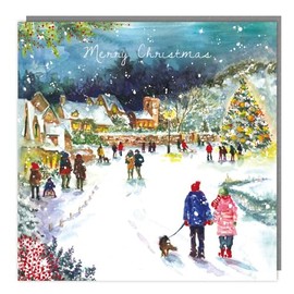 Tracks Publishing Charity Christmas Cards Pack of 5 - Charity Christmas Cards 2024 with a Snowy Village Walk Scene - Eco-Friendly Xmas Cards Multipack with Envelopes