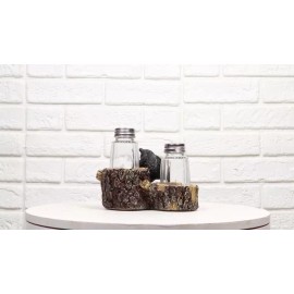 Ebros Gift Rustic Forest 2 Black Bear Cubs Playing By Tree Logs Salt Pepper Shakers Holder