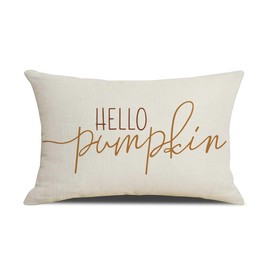 MAZSHTTD Fall Lumbar Pillow Cover 12x20 Inch Hello Pumpkin White Pillow Case Outdoor Decorative Lumbar Throw Pillow Cover for Fall Autumn Decor for Room Couch Porch Patio