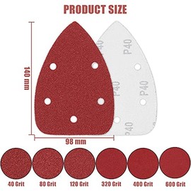 120 PCS Mouse Detail Sandpaper Sanding Sheets, Hook and Loop Sanding Pads Assorted 40/80/120/320/400/600 Grits Mouse Sander Pads for Grinding and Polishing