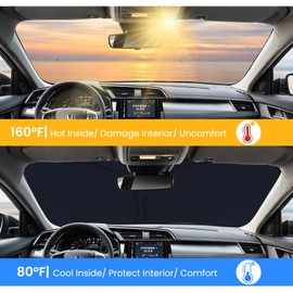 Foldable Sun Shade WODSTA Full Coverage Windshield Sunshade fit for Honda Civic 2022-2025 4-Layer Thickened Windows Visor 240T Polyester Windshield Sun Shade fit for Honda Civic Accessories 2022-2025