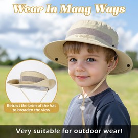HONGTEYA Kids Sun Hat Summer UPF 50+ Outdoor Bucket Hat for Boys Girls Wide Brim Kids Hiking Beach Camping 5-13 Khaki