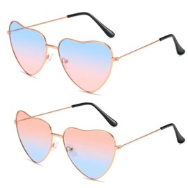 JJiaoLinin Heart Party Glasses, 2 Pairs of Heart Sunglasses, Party Sunglasses, Frameless Sunglasses, Flames Sunglasses for Hippie Costume, Party, Everyday Wear for Men and Women