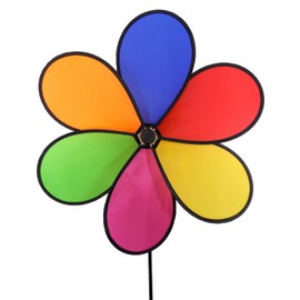 WorldaWhirl Wind Spinner Flower Polyester Fiberglass with One Piece Ground Stake (6 Petal Single Wheel, 20 Inch, Solid Rainbow)