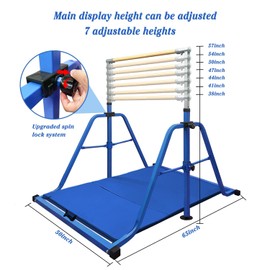 kechery Foldable & Moveable Gymnastics Bar with MAT and Rings,3’to 5’Adjustable Height Expandable Junior Kip Bar for Home,Indoor Gym Equipment for Kids