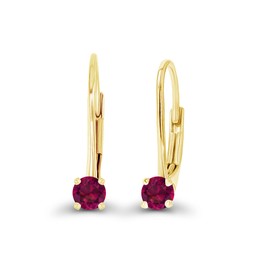 14K Yellow Gold Plated Sterling Silver 3mm Created Ruby July Birthstone Leverback Earrings