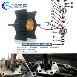 47-68988 47-89980 Water Pump Impeller For Mercury Mariner 3.5/3.6/4/4.5/7.5/9.8 HP 2-Stroke Carb Outboard For Sierra 18-3054 3.5HP 3.6HP 4HP 4.5HP 7.5HP 9.8HP 1/2-Cylinder For Mallory 9-45304 2 CYL.