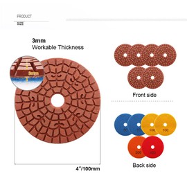 SHDIATOOL Diamond Wet Polishing Pads Polisher Wheel disc, 4 inch Pads for Granite Stone Concrete Marble Floor Grinder or Polisher, 50#-400# Disc for Wet Polisher&Grinder