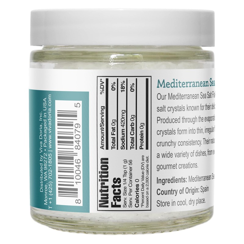 Viva Doria Mediterranean Sea Salt Flakes, 2 oz glass jar