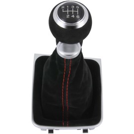 Gear Knob + Gear Stick Gaiter Set 6 Gears Suitable for VW Golf 7 VII, 2012-2021, Plug & Play, Car Gear Lever Shift Gaiter, with Frame, Black - Red Stitching