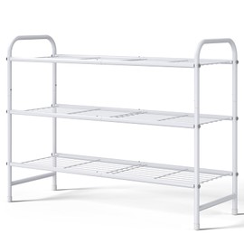 Kitsure Shoe Rack - Stainless Steel Shoe Organizer, Sturdy Shoe Rack for Closet and Front Door Entrance, Free Standing Shoe Shelf, Closet Organizers and Storage, 25.6" Wide - 3 Tier, White