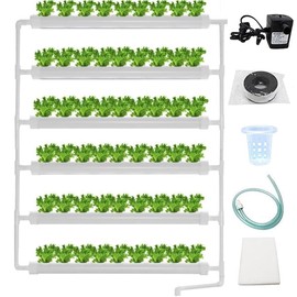 INTBUYING Hydroponics Growing System 54 Holes 6 Pipe Plant Site Grow Kit Hydroponic Gardening System Wall-Mounted Style with Water Pump, Nest Basket and Sponge
