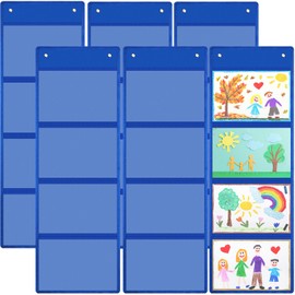 Reallnaive 6 Pcs Storage Pocket Chart for Classroom 37.4 x 13 in 4 Pockets Hanging Wall File Organizer for Teachers Homework Cards Drawing Pictures Class Demonstrations Office Organization(Blue)
