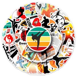 50 Packs Kung Fu Stickers Water Bottles Laptop Phone Computer Guitar Skateboard Hydroflasks Kung Fu Vinyl Sticker Waterproof Aesthetic Trendy Decals for Kids Teens Girls Adults
