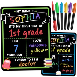 First Day of School Sign Board with Liquid Chalk Markers - 14”x11” Double-Sided & Reusable - My First and Last Day - Back to School Supplies Board for Kindergarten, Preschool