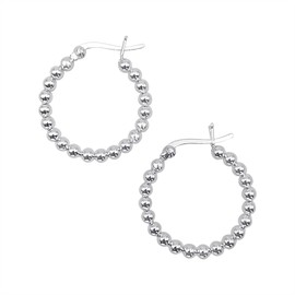 Silverly 925 Sterling Silver Chunky Ball Bead Hoop Earrings With a Saddleback Closure - Bold Boho Chunky Bead Hoops for Women 25 mm - Contemporary Fashionable Jewellery - Simple Geometric Design