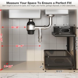 Corbyles 2 Pack 21IN-Depth Under Sink Organizer With Next-Gen Ball-Bearing Slides,2-Tier Precision Mesh Pull Out Cabinet Storage for Bathroom&Kitchen,Height Adjustable Drawers Shelf,Anti-rust-Black