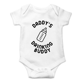 Crazy Bros Tee's Daddy's Drinking Buddy Baby Bodysuit Funny Baby Clothes Perfect Newborn Romper Cute Outfit (Newborn, White)