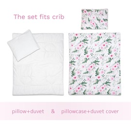 4 Piece Duvet Pillow Duvet Cover Pillowcase Baby 80x70 cm Bedding Set for Crib Bedside Crib or Travel Cot (Rose Pink)