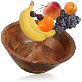 com-four® decorative bowl made of acacia wood - modern fruit bowl - rustic snack bowl Ø 29 cm - conical shaped serving bowl - natural room decoration made of wood - salad bowl