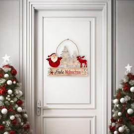 com-four® hanging Christmas decoration, wooden hanger lettering with Santa Claus and elk, Christmas door sign made of wood for door, window or wall