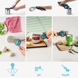 Dreamfarm Dopener 3-In-1 Ergonomic Can Opener Smoothes Can Edges for Safe Removal with Jar Lid Seal-Breaker & Can Ring Puller - Black