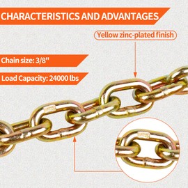 3/8" x 35" Grade 70 Trailer Safety Chain with Clevis Style Slip Hook 24,500 lbs Break Strength 2 Pcs(3/8" x 35")