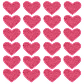 MECCANIXITY Solid Rose Red Small Heart Patch Appliques Embroidered Patches Garment DIY Embellishments 2.6x2cm/1x0.8 Inch for Vest Clothes Backpacks Hats, DIY Crafts Caps, Pack of 24