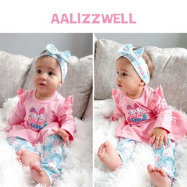 Aalizzwell 12-18 Months Baby Girl Easter Clothes Infant Girls First Easter Outfit My Tunic Rabbit Clothing Set Bunny Blue