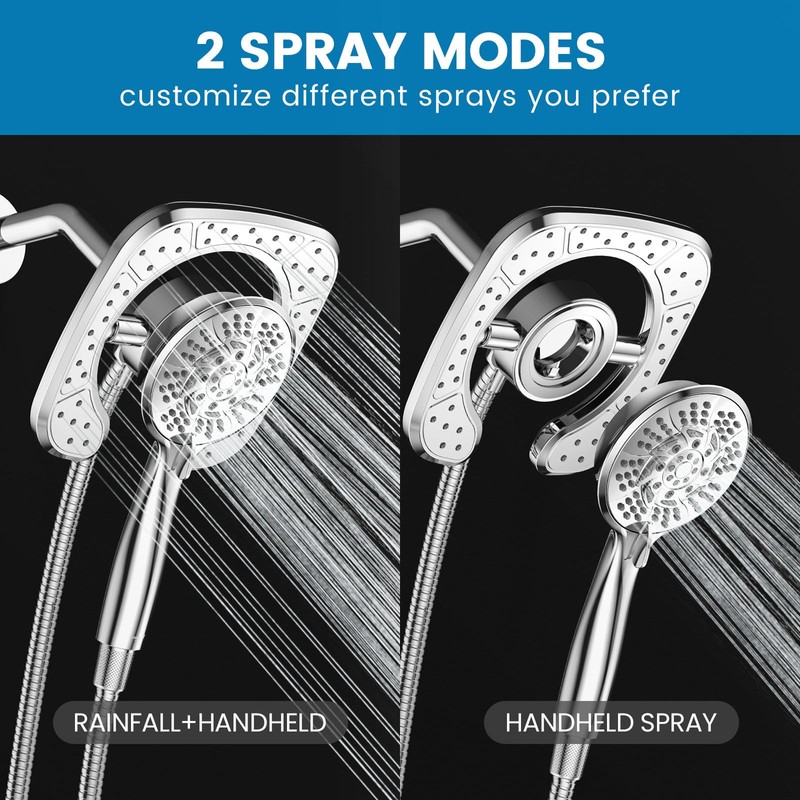 High Pressure Shower Heads, 7.2Inch 2 in 1 Rainfall Shower