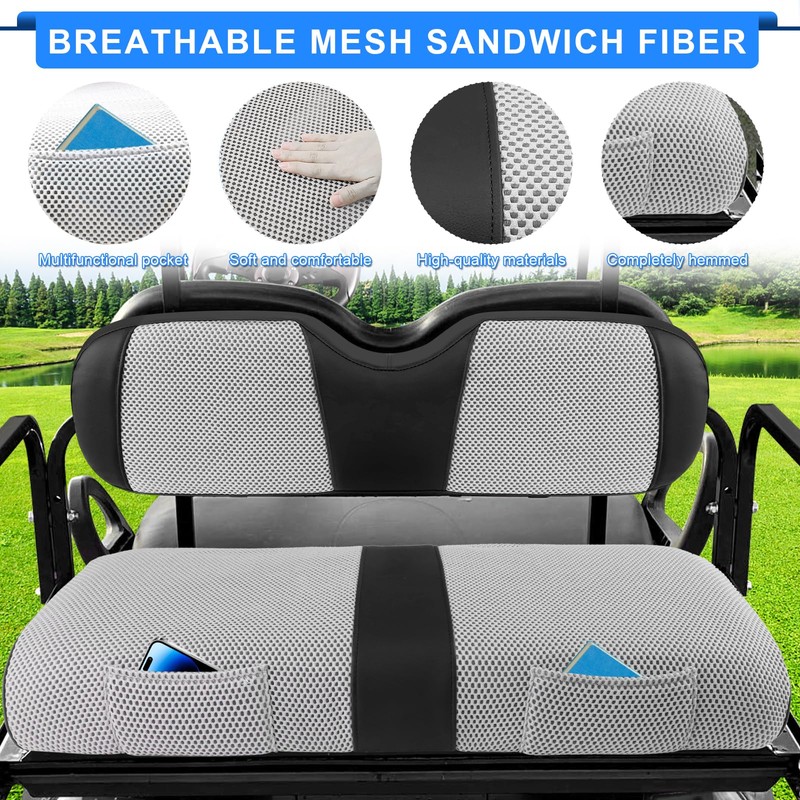 Golf Cart Seat Covers - Breathable Fabric Universal Rear Seat