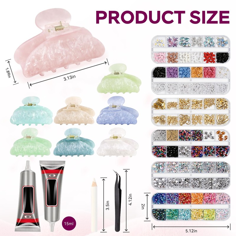 8 Sets DIY Hair Claw Clips Kit, Claw Clip Decorating