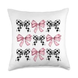 Checkered Pink bows for women and girls Cute Clean girl Throw Pillow