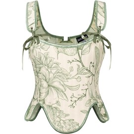 Womens Renaissance Floral Bustier Corset Tops Victorian Bodice Bodyshape Green Floral Size 16