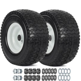GICOOL 13x6.50-6 Tire and Wheel, 13x6.5-6" Flat-free Lawn Mower Tires, 3”-6.5“ Centered Hub, 3/4" or 5/8" Bearing, Universal Fit Garden Tractor Front Wheels, 4 Ply, V-Turf Pattern, 2 Pack