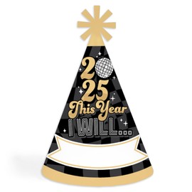 Big Dot of Happiness Disco New Year - Cone Party Hats - Groovy 2025 NYE Resolution Cone Party Hat for Kids and Adults - Set of 8 (Standard Size)