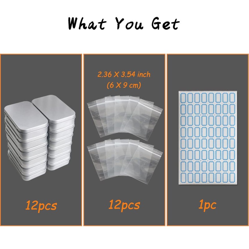 DARUITE Small Tins, 12 Pieces Metal Tins,Rectangular Empty Hinged Tins,Tins