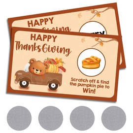 Happy Thanksgiving Scratch Off Game - Fine The Pumpkin Pie to Win - 40 Pack Bear & Pumpkin Truck Scratch Cards - Thanksgiving Party Decoration for Adults Teens - Funny Family Dinner Activities - A03