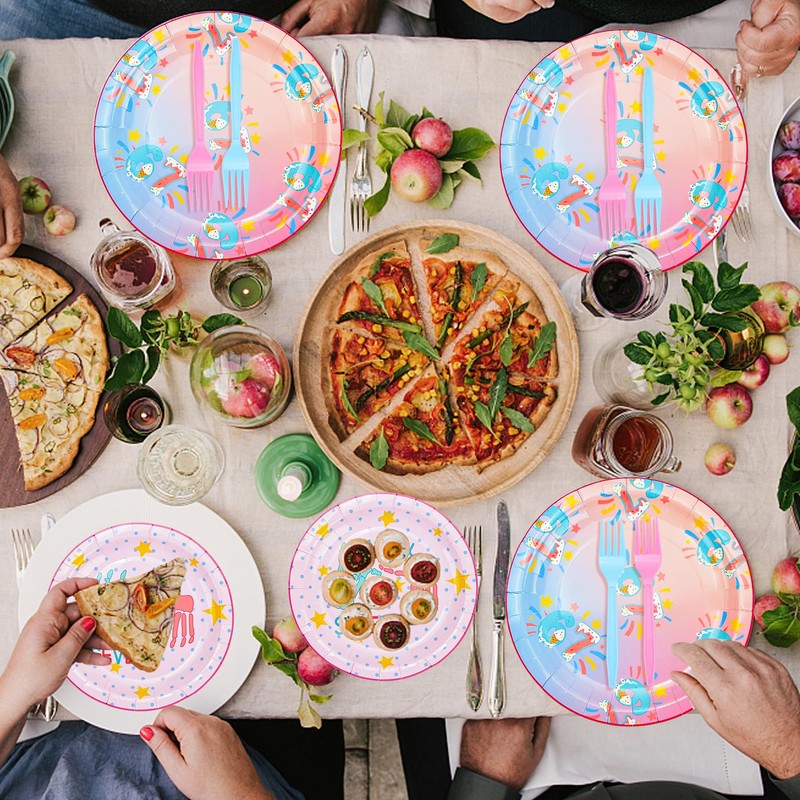 76Pcs 6 7 Birthday Decoration Plates,67 Plates and Forks Set