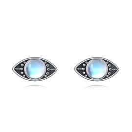 Evil Eye Stud Earrings 925 Silver Evil Eye Earring Stud Moonstone Stud, Sterling Silver, Moonstone